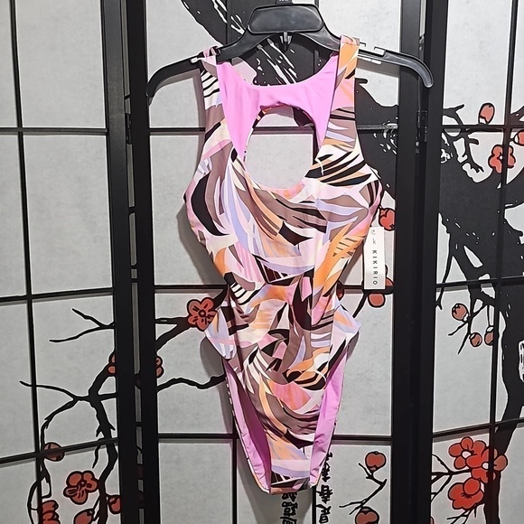 Kikirio Colorful One Piece Open Back Swimsuit Size Medium New - Picture 2 of 10